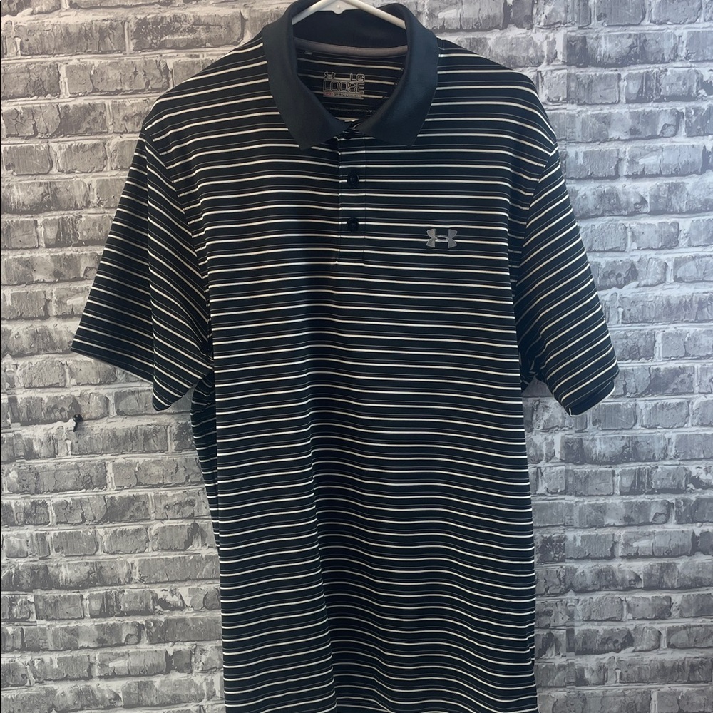 Under Armour Men's Polo with Black and White Stripes‎